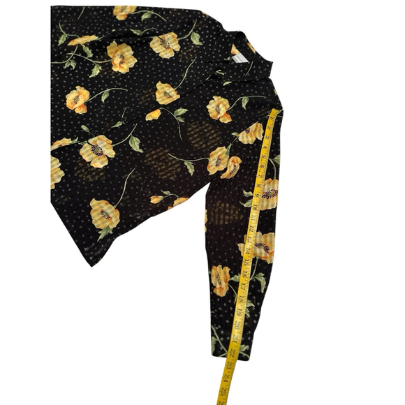 Alfred Dunner Floral Button Down Sheer Blouse Womens 8P Black Gold Long Sleeve - Picture 15 of 17